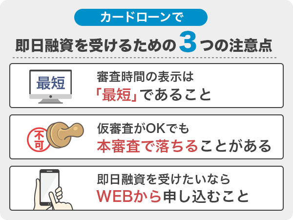 カードローンで即日融資を受けるために知っておくべき3つの注意点