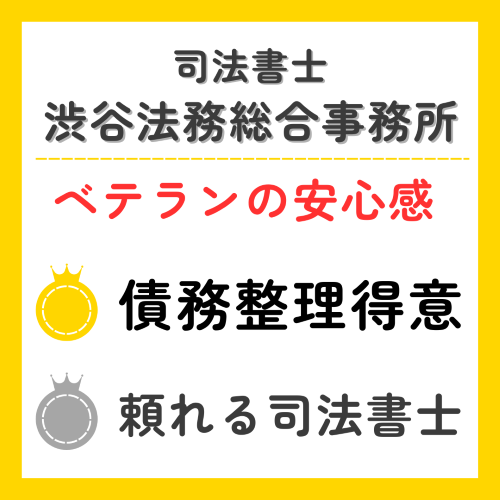 渋谷法務総合事務所の特徴をまとめたイラストテーブル用黄色